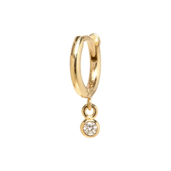 Dangling Diamond Bezel Extra Small Hinge Huggie Hoops - 1